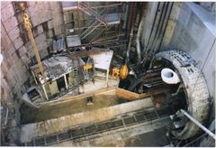 Narrow gauge railway laid behind TBM in Alexandra Park shaft.